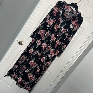 Mother Bee Maternity Black Dress with Pink Floral Design